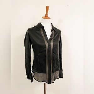 Equipment black 100% silk blouse size XS sheer panel women’s